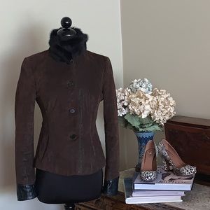 Maxime Leather & Nubuck Striped Jacket IT 44 Fits XS or S see measurements